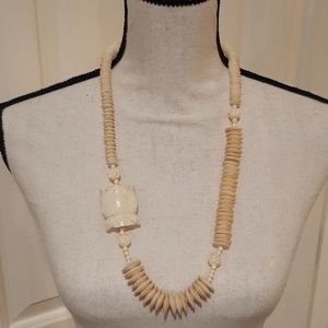 Vintage Bone Beaded Necklace, Flower Cream, Chunky Large